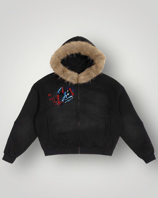Zip-up Fur Hoodie Hoodie